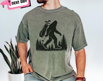 Bigfoot Golf T-shirt Comfort Colors Sasquatch Golfing Shirt Funny Golf Gag Gift for Golfer Men Women Golf Player Golf Lovers Husband Dad