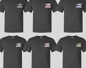Comfort Colors Custom Thin Line Flag Color Shirt USA Flag Thin Blue Red Gold Green Line Gift for Patriotic Police 911 Dispatcher Firefighter