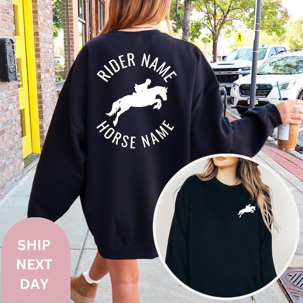 Custom Horse Sweatshirt Personalized Equestrian Name Horse Name Horseback Riding Horse Racing Gifts for Horse Jockey Horse Lover Horse Girl
