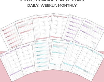 Daily Weekly Monthly Planner, Undated Planner, To Do List, Printable Planner, Productivity Planner, ADHD, Life Balance, Goals, Habit Tracker