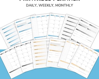 Daily Weekly Monthly Planner, Undated Planner, To Do List, Printable Planner, Productivity Planner, ADHD, Life Balance, Goals, Habit Tracker