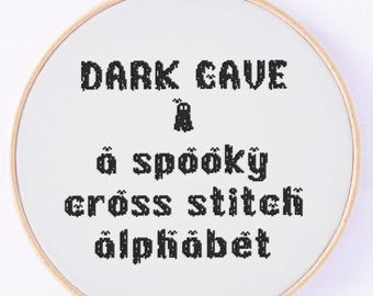 Dark Cave - kruissteekalfabet - decoratief horror hoofdletters, kleine letters, cijfers en interpunctie pdf-patroon