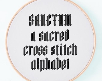 Sanctum - Large Gothic Cross Stitch Alphabet PDF Pattern - Old English Blackletter Font