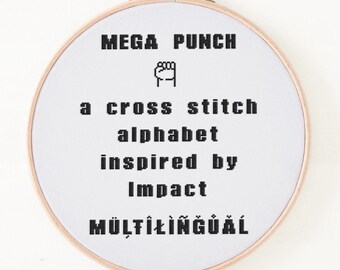 Mega Punch - Multilingual Cross Stitch Alphabet Pattern - Alphabet 28 - Inspired by the Impact computer font