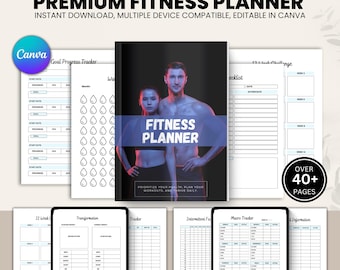 Premium Fitness Planner, Workout Tracker, Health Journal, Wellness Diary, Gym Log, Exercise Planner, Fitness Log