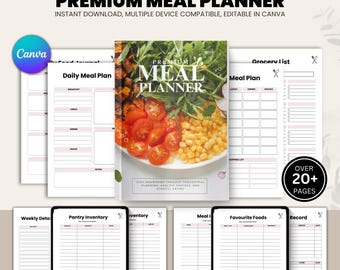Planejador de refeições premium, organizador de cardápio semanal, diário de preparação de refeições, planejador de dieta saudável, registro nutricional, diário alimentar, presente para amantes da gastronomia