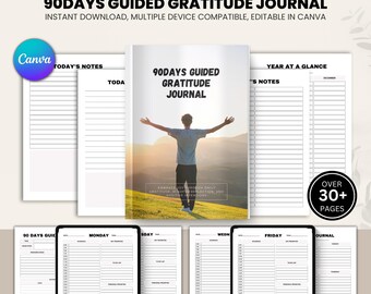 Diário de gratidão guiada de 90 dias, diário de atenção plena, planejador de autocuidado, pensamento positivo, diário de bem-estar, presente inspirador