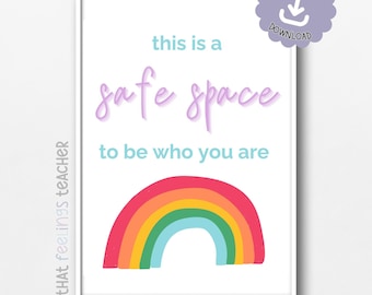 Safe Space-regenboogprint, therapiebureaudecor (digitale download)