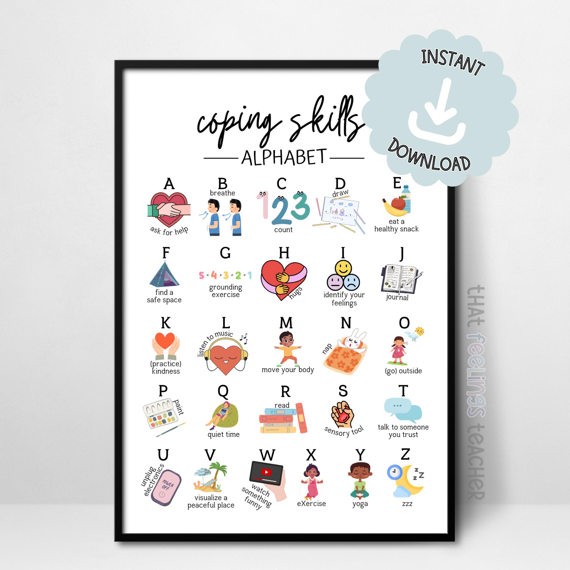 Coping Skills Alphabet Poster Print, Coping Strategies A-Z, ABC Coping ...