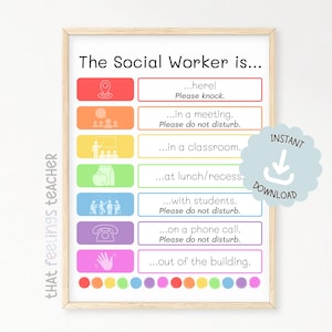 The Social Worker Is Door Sign, Where Is The Social Worker, Therapy Office, School Social Work, Social Work Decor