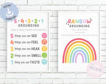 Set of 2 Prints Grounding Strategies, Mindfulness, Calm, Therapy Office, School Social Work, School Psychology, Coping Skills, Decor
