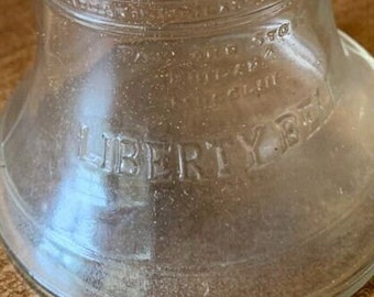 Vintage 4" Liberty Bell Coin Bank made of Clear Glass Bank, Pass and Stow, Philadelphia Bicentennial