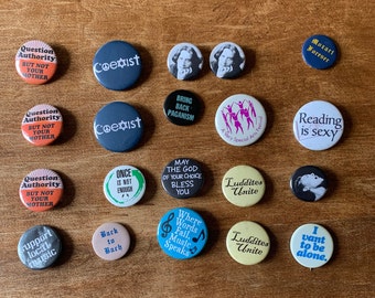 Vintage Metal Slogan Pins: tell people who you are!