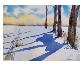 Original Art Framed - winter watercolor - All Is Calm
