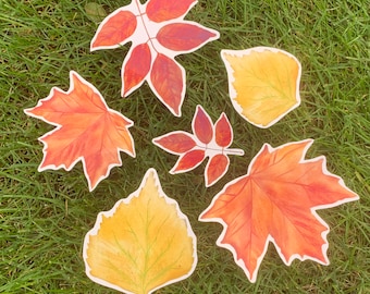 Autumn leaf sticker set, 6 large stickers, die cut