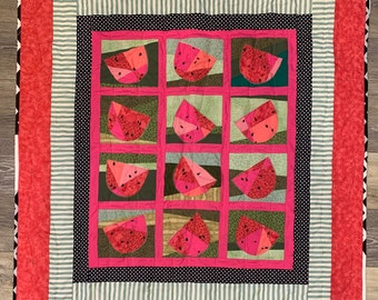 WATERMELON small quilt for baby or table top ORIGINAL fiber art!