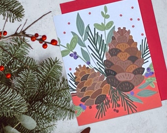 Pinecone Note Card Set of 10 - Christmas or Winter - blank