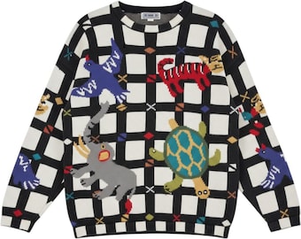 VTG Berek Animal Grid trui met ronde hals L katoen jaren 90 Kidcore (LEZEN)