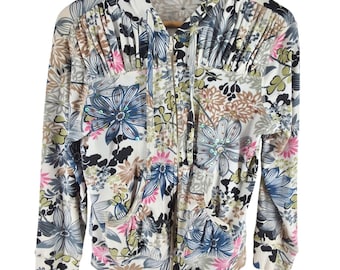 Westbound Y2K Floral Sequin Zip Up Hoodie Pockets Multi-Color Medium