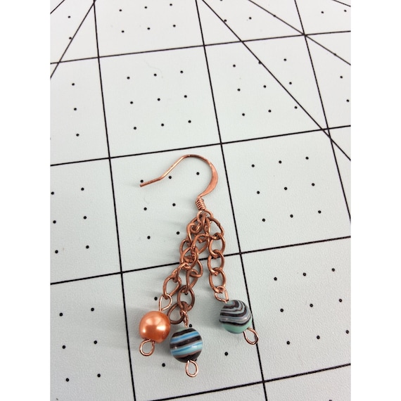 Artisan Copper Dangle Earrings | Multi-Color Bead… - image 5