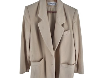 Blazer vintage I. Magnin 100% cachemir, color beige, fabricado en EE. UU., talla M.
