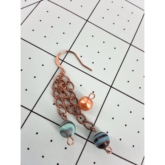 Artisan Copper Dangle Earrings | Multi-Color Bead… - image 6