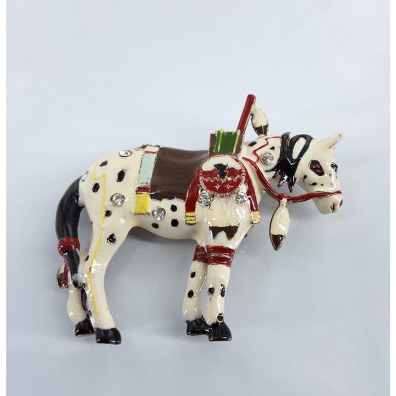 TOPP Trail of Painted Ponies War Pony Vintage Enamel Horse Brooch Pendant Pin