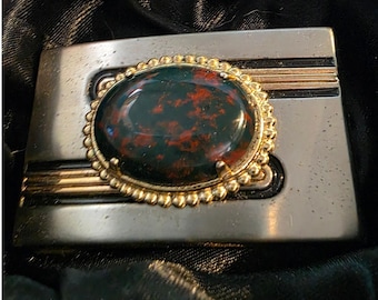 Fibbia per cintura vintage in pietra di diaspro, metallo misto, stile western