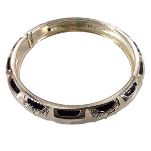 Vintage zwart geëmailleerde goudkleurige scharnierende armband strass art-decostijl