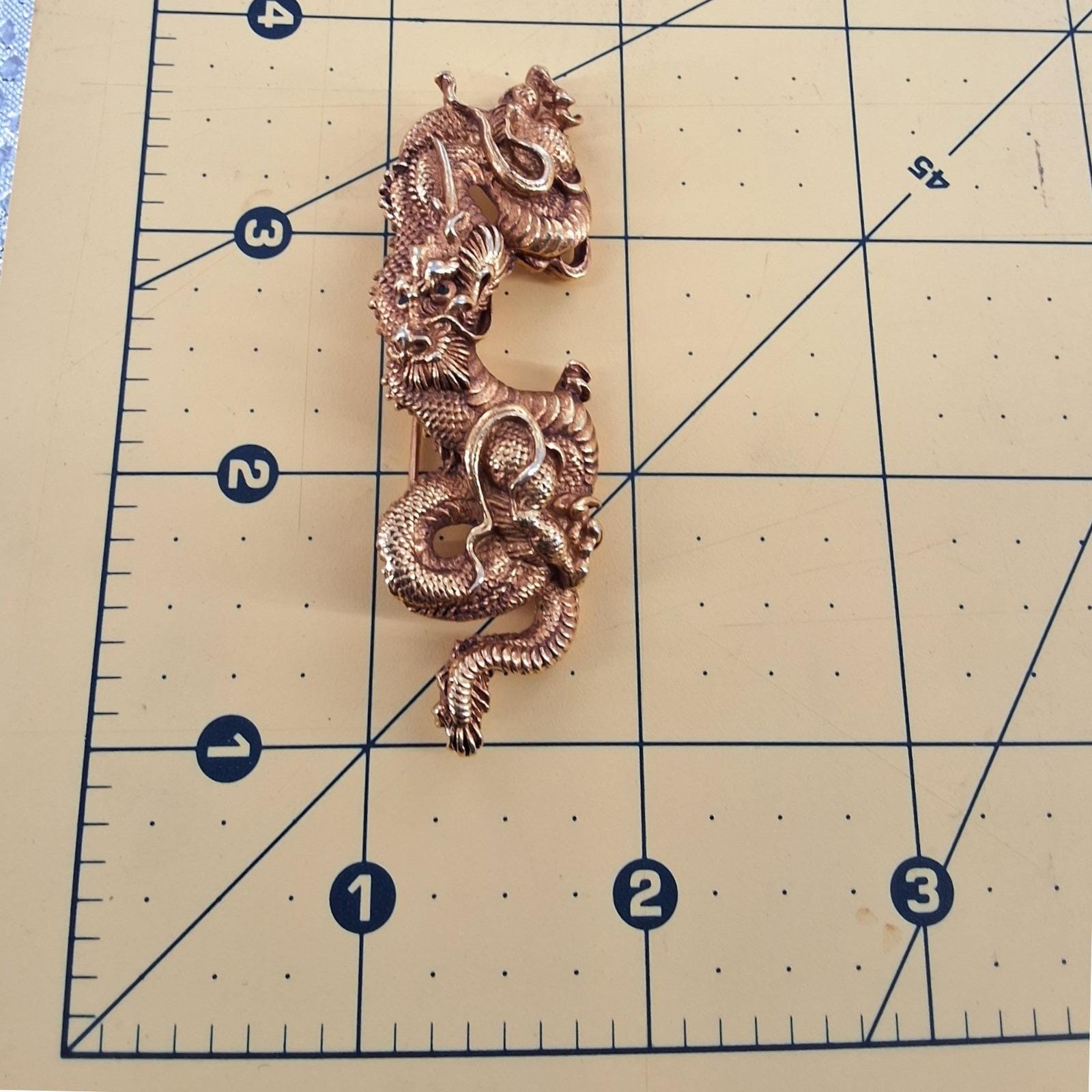 Vintage Alva Museum Replica Gold Menuki Dragon Brooch Pin Serpentine 3. ...
