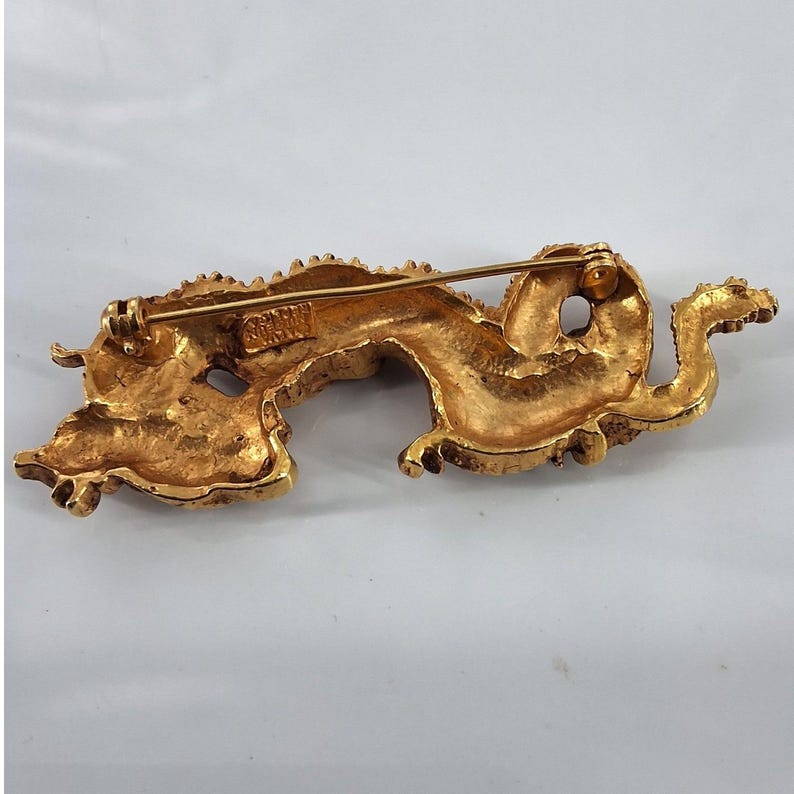 Vintage Alva Museum Replica Gold Menuki Dragon Brooch Pin Serpentine 3. ...