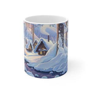 Cozy Winter Forest Mug, 11oz Snowy Scene Coffee Cup, Holiday Gift, Hot Cocoa, Winter Decor, Christmas Mug