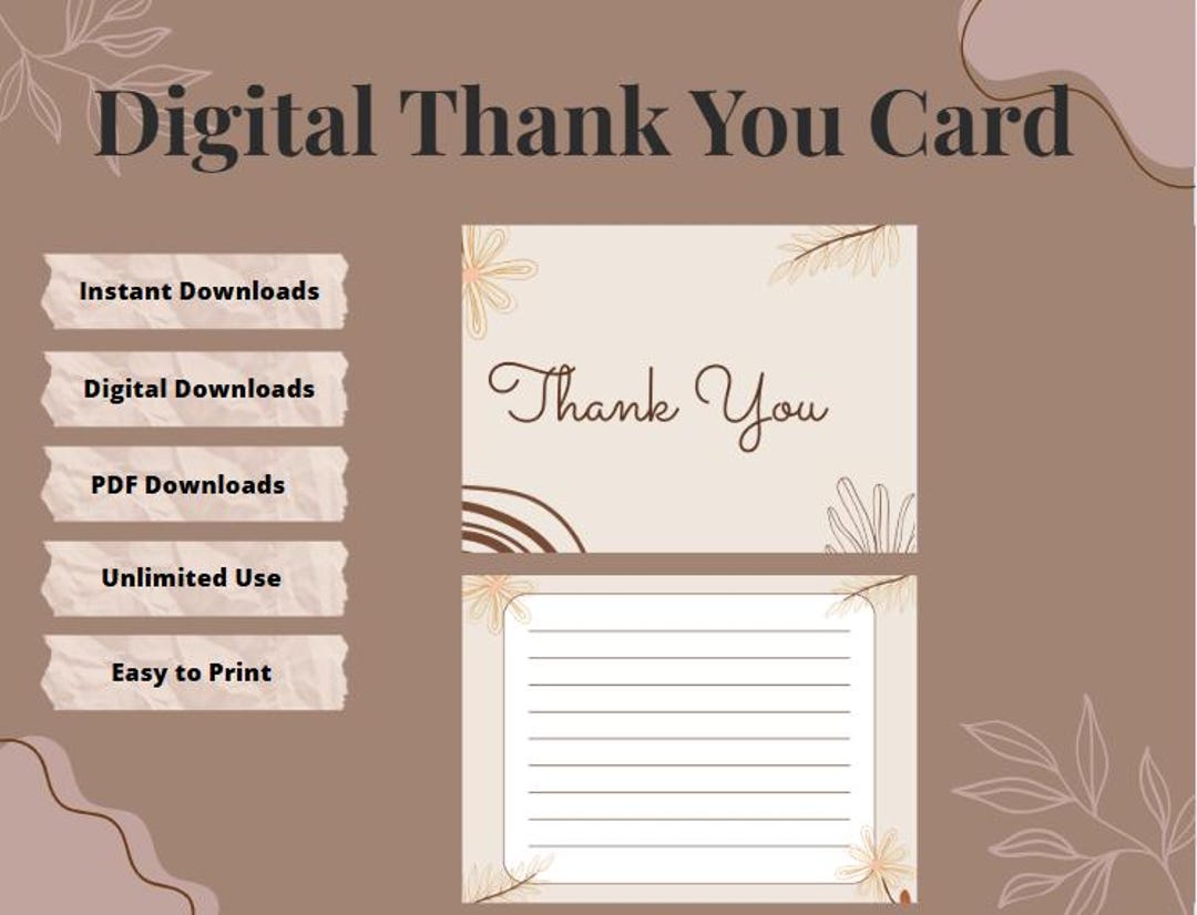 Printable Thank You Card | Elegant Floral Design (digital Download) - Etsy