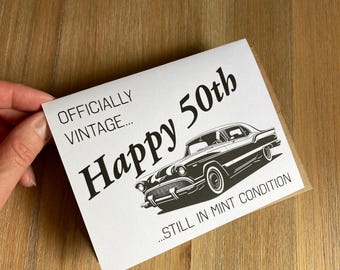 50th birthday car card happy 50th birthday card funny birthday card over the hill card 50th bday card 50 humorous card car lover card