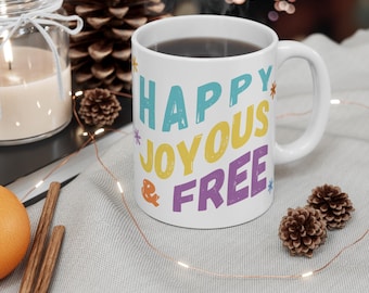 Sobriety Mug AA Recovery Coffee cup Happy Joyous Free coffee Mug Sobriety Anniversary Gift Sober Life Drinkware Sober Birthday Present