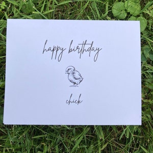 Chicken birthday card happy birthday chicken card baby chick lover farmhouse gift farm animal minimalistic handmade unique funny blank card