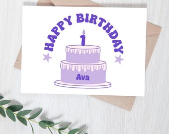 Personalized 1st birthday card with name baby's first birthday 1st birthday cake card customized happy 1st birthday card
