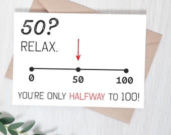 Funny 50th birthday card over the hill halfway to 100 happy 50th birthday fun birthday card for 50 bday card 50 humorous card 50th