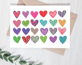 heart cards anniversary card love card Valentine's day card hearts thinking of you warm wishes greeting card black and white heart cards