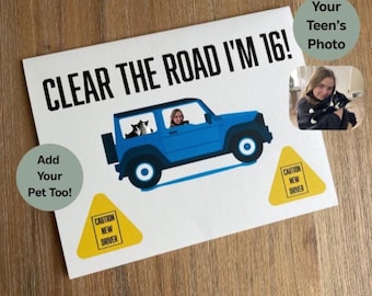 Custom 16th birthday card personalized happy sweet 16 birthday funny 16th birthday card new driver cards matching dessert cake topper