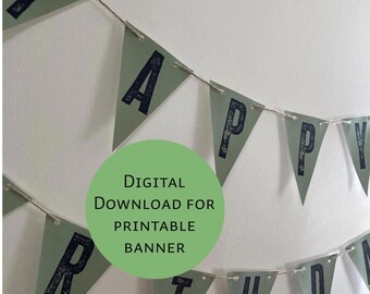 Printable Happy Birthday Banner Digital Download Happy Birthday Banner green farmhouse banner Sage green banner  Rustic birthday banner