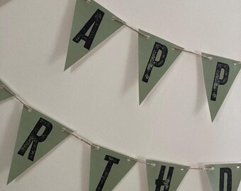 Happy Birthday Banner Happy Birthday Banner green farmhouse banner Sage green banner Rustic birthday banner 40th birthday decorations