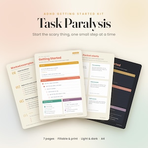 ADHD Planner Printable, Task Paralysis Getting Started Kit, Executive Function Worksheet, Daily Planner, GoodNotes, Fillable PDF