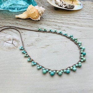 Turquoise Crocheted lace necklace immagine 4