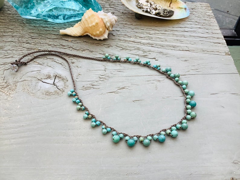 Turquoise Crocheted lace necklace immagine 4