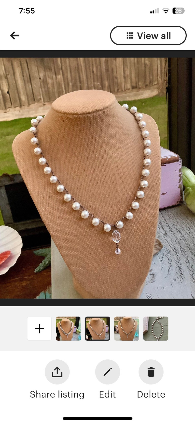 Glass pearl crocheted necklace,in white or taupe, NEW COLOR hint of pink, boho, bohemian earthy necklace image 8