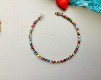 Sunkissed crocheted anklets with gemstones, beachy