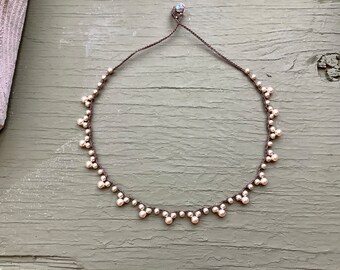 Glass pearl crocheted Lacy necklace