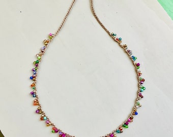 Lacy crocheted tiny crystal and gems necklace