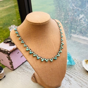 Turquoise Crocheted lace necklace immagine 3
